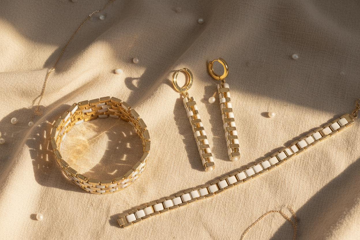 "Ivory Rhythm — колекция от луксозни бижута в бяло и злато от Gem N Glow by Natali"