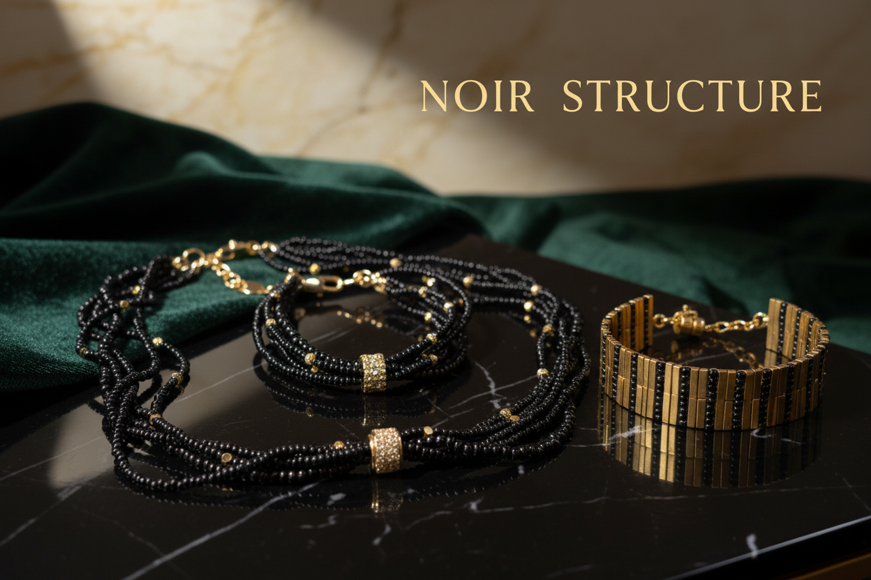Noir Structure — колекция от структурирани бижута в черно и злато от Gem N Glow by Natali"